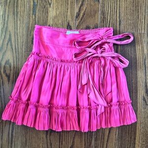Ramy Brook Pink Ruffled Mini Skirt Tie Front-Size Medium